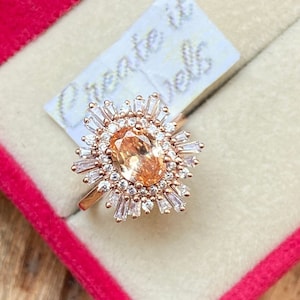 Pink Morganite Vintage Ring Peach Engagement Ring Rose Gold Vermeil Ring Sterling Silver Statement Promise Ring Anniversary Gift for Her Mom