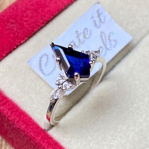 Dainty Kite Shaped Blue Sapphire Engagement Ring Nebula Ring Sterling Silver Ring Promise Ring Anniversary Gift Outer Space Ring Gift forHer