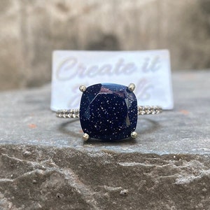 Blue Galaxy Sandstone Ring Women’s Nebula Ring Personalized Promise Ring for Her Custom Engagement Ring Anniversary Gift Mother&#39;s Day Gift