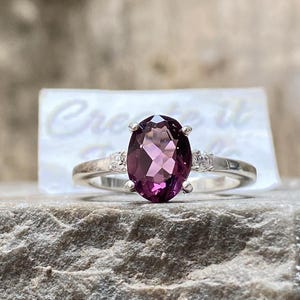 Oval Cut Natural Amethyst Ring Dainty Purple Crystal Stacking Ring Sterling Silver Friendship Jewelry Trendy Best Friend Gift CreateItJewels