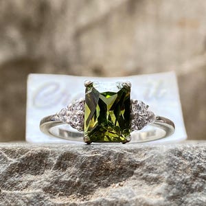 Green Tourmaline Ring with Moissanite Accents Dainty Gemstone Ring Minimalist Engagement Ring Unique Gift for Her christmas gift US size