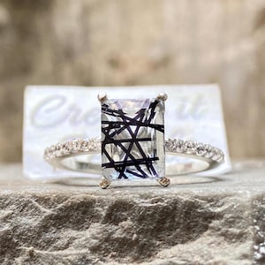 Natural Black Rutilated Quartz Ring Salt And Pepper Diamond Ring Black Quartz Engagement Ring For Her Anniversary Ring Bridal Proposal Ring