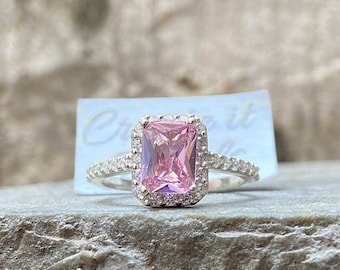 Oktober Rosa Turmalin Birthstone CZ Ringe, Minimalistische stapelbare Ringe, 925 Silber Schmuck, personalisierte Geschenke, Oktober Birthstone Geschenk