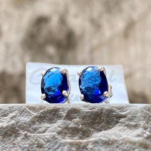 Sapphire stud earrings, radiant deep blue sapphire studs, flatback screwback blue studs, natural sapphire flatback earrings, blue gemstone