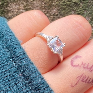 Dainty Princess Cut Ring Matching Engagement Ring Solitaire CZ Diamond Ring Statement Rings 18K Gold Plated Promise Ring Gift For Mom Women