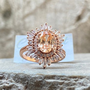 Vintage Morganite Engagement Ring Rose Gold Oval Morganite Ring Art Deco Halo Ring Dainty Ring Anniversary Ring Promise Ring Birthstone Ring