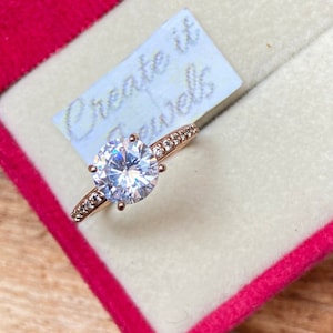 Pave Set Side-Stone Round Moissanite Engagement Ring 14k Solid Gold Moissanite Ring for Women 1 1.5 2 CT Promise Ring Gift for Her Self Love