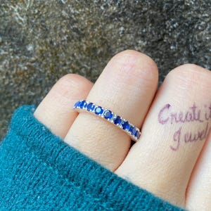 Blue Sapphire Half Eternity Band 14k Gold Wedding Ring Dainty Stacking Ring Custom Sapphire Anniversary Gift for Her Elegant Birthstone Ring