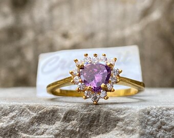 Amethyst Herz Ring Versprechen Ring für sie Statement Ring Februar Birthstone Ring Einzigartige Verlobung Hochzeit Ring Moissanite Schmuck Geschenk sie