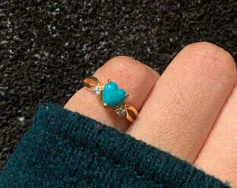 Türkisfarbener Herzring aus Sterlingsilber, zarter Verlobungsring, minimalistisches Jubiläumsgeschenk für Sie, handgefertigter Brautschmuck