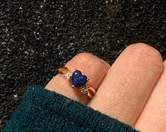 Herzförmiger Ring aus blauem Goldfluss, Verlobungsring aus Sterlingsilber, zartes Geschenk für Sie, Jahrestagsschmuck, romantischer Schmuck