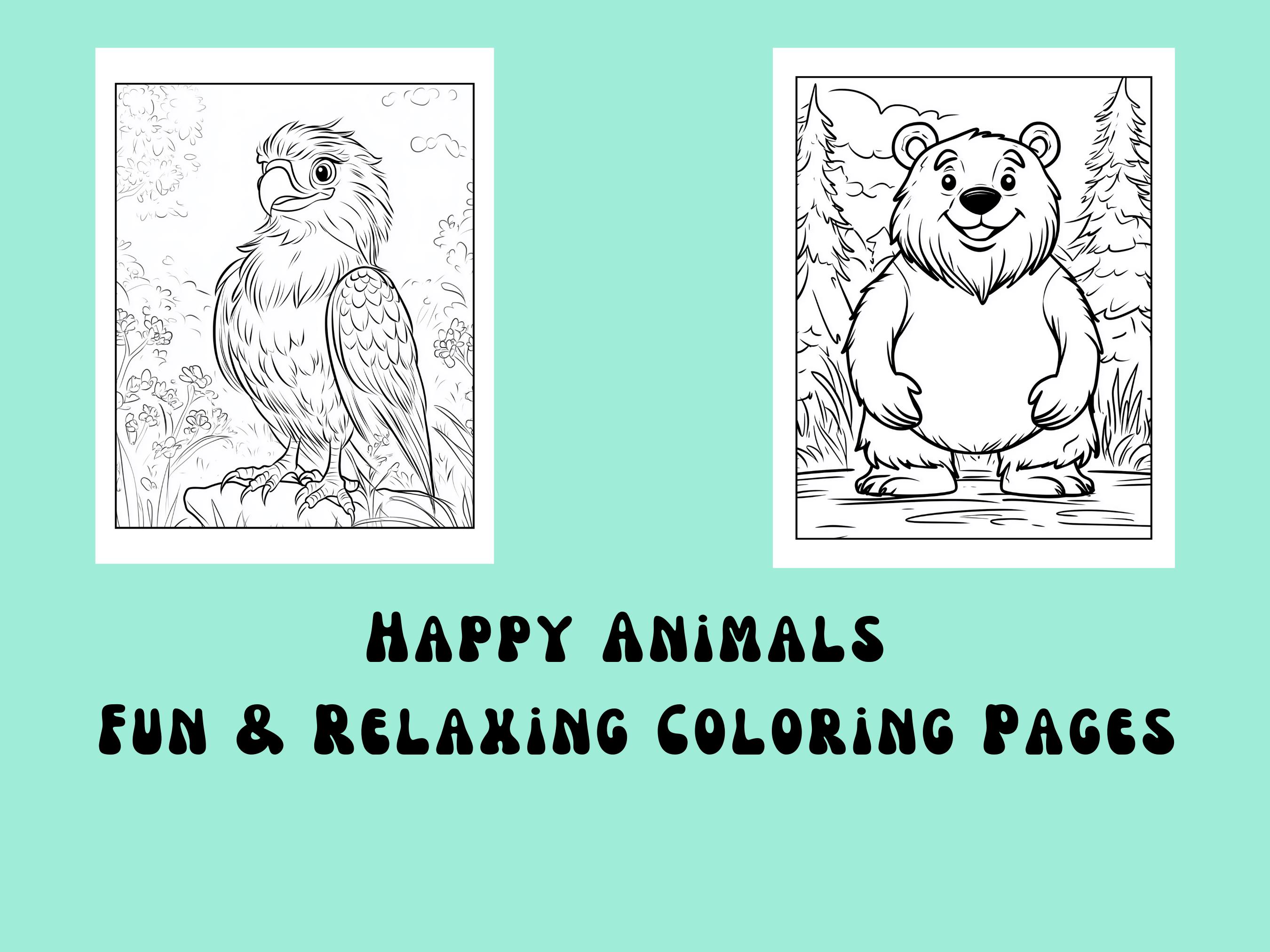 Happy Animals Coloring Pages | Cute and Happy Animals Coloring Pages ...