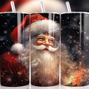 Magisk jultomte i snö 20 oz smal tumbler sublimeringspappersdesign | Direkt digital nedladdning PNG, rak och avsmalnande tumblerpapper PNG