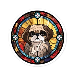 Stained Glass Pekingese Car Decal, Indoor Outdoor Decal, Pekingese Bumper Sticker, Car Laptop Decor, Waterproof Vinyl, Round Stickers