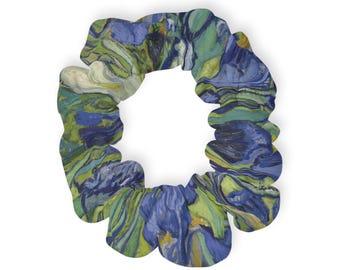 Vincent Van Gogh Irises Scrunchie Haargummi Band Accessoire, Blumendruck elastisches Haarband wickeln, Kunst-Liebhaber Geschenk, Haarmode-Accessoire,