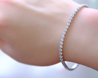 2.5mm, 3mm, 4mm, 5mm Width, Sparkling Tennis Bracelet, 925 Sterling Silver, Swarovski Crystals, Length 17cm