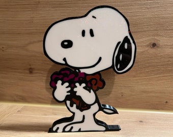 Line Art Peanuts Snoopy mit Blumen 3D Druck  Geschenkidee für Snoopy Liebhaber