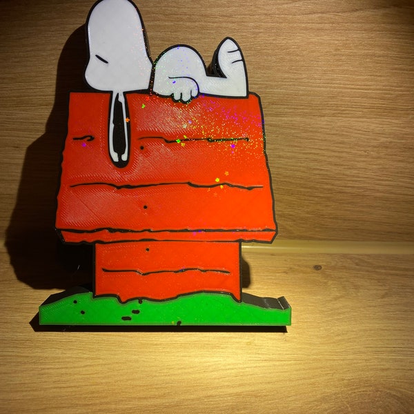 Line Art Peanuts Snoopy auf seinem Haus 3D Druck  Geschenkidee für Snoopy Liebhaber