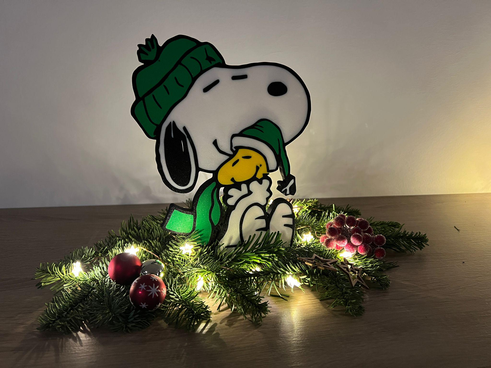 Line Art Peanuts Snoopy Christmas With Woodstock #2 3D Print Gift