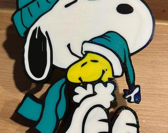 Line Art Peanuts Snoopy Christmas with Woodstock #2 3D Print Gift Idea for Snoopy Lovers