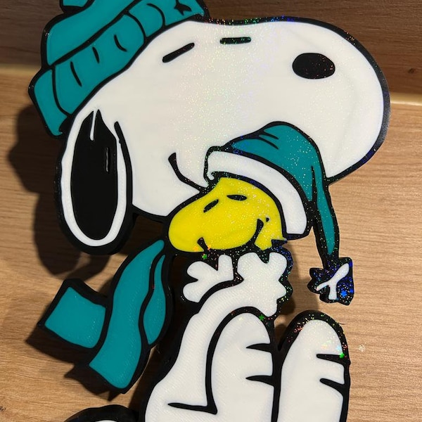 Line Art Peanuts Snoopy Weihnachten mit Woodstock #2 3D Druck  Geschenkidee für Snoopy Liebhaber