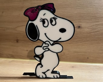 Line Art Peanuts Snoopy mit Schleife 3D Druck  Geschenkidee für Snoopy Liebhaber