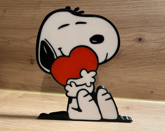 Line Art Peanuts Snoopy mit Herz #2 3D Druck  Geschenkidee für Snoopy Liebhaber