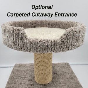 Cat Bed, Cat Tree Accessory, Rounded Platform with Sidewalls and Cutaway Entrance - 8x18x5 Crow&#39;s Nest -