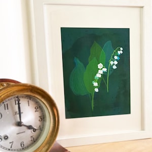 Lily of the Valley Art Print, Vibrant green spring flower art, Nature Art, Flower Art, Botanical Wall Art, 8x10 unframed