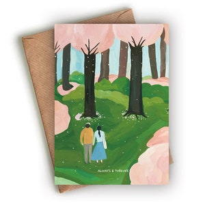 Unter dem Baum illustrierte Grußkarte für Paare/ Romantische Karte/ Karte für Verliebte