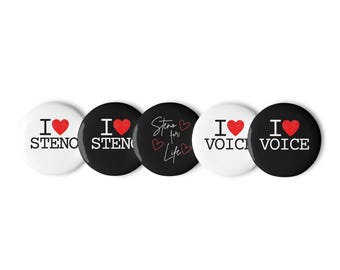 I Love Steno I Love Voice Set di bottoni a spillo