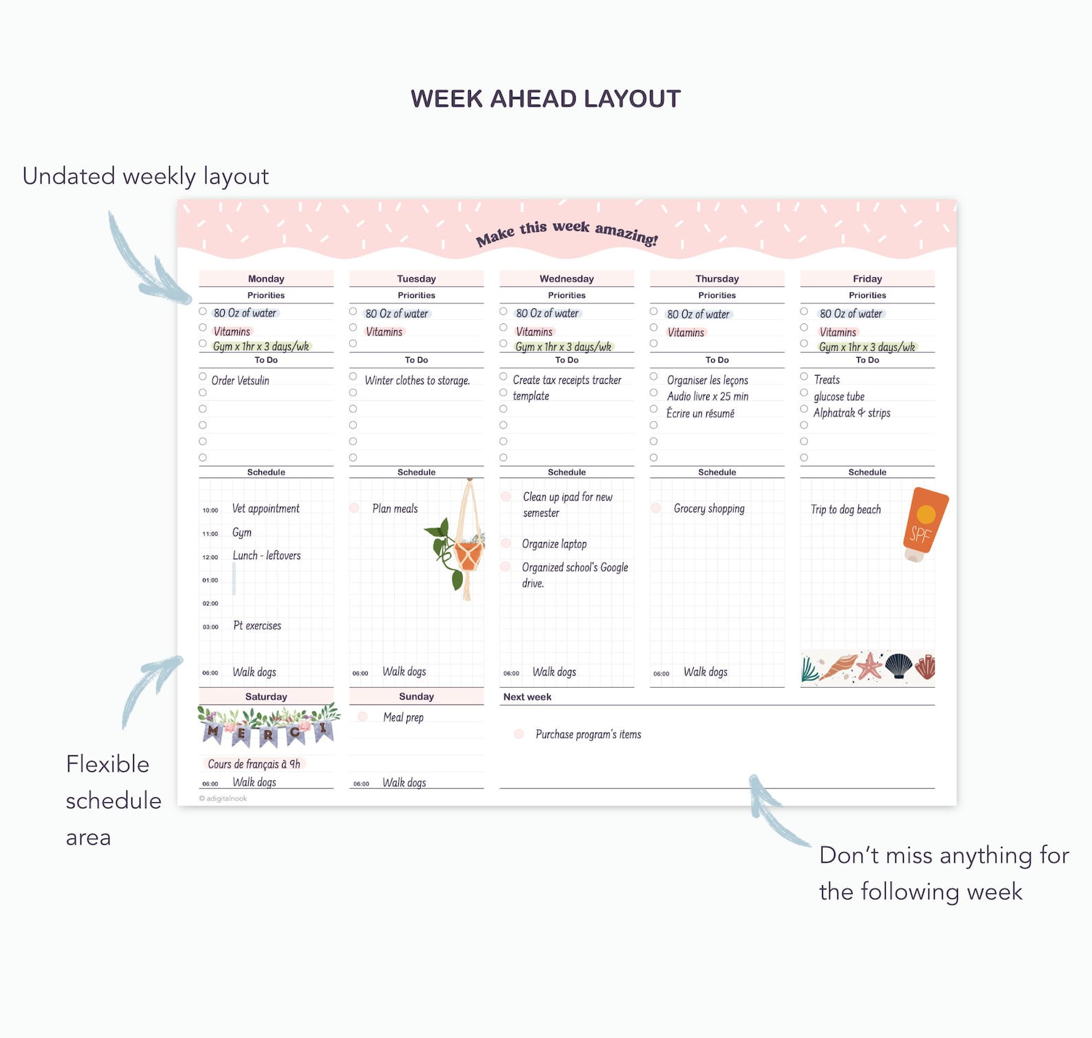 Confetti Weekly Planner Printable: Undated Schedule Template (digital ...