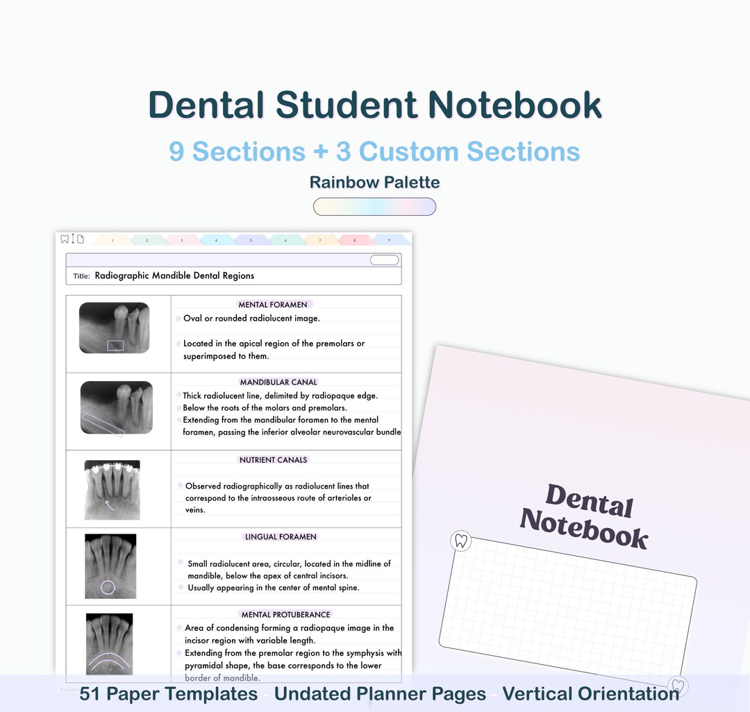 Dental Student Digital Notebook: Rainbow Palette, 51 Templates | Notes ...