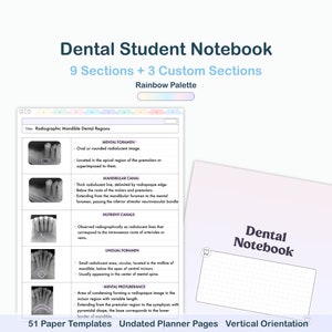 Digitales Notizbuch für Zahnmedizin-Studenten | Notizen, Planer Seiten 9 Sektion Tabs | Goodnotes, Notability und Noteful Notebook Rainbow