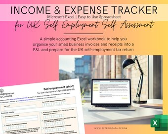 Income and Expense Tracker | Helps with UK Self-Employed Tax Return | Excel Spreadsheet Template | Mileage Tracker | Tax & NI Calculator