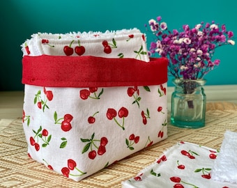 Lot de 7 lingettes lavables + 1 offerte Cerises et panier de rangement