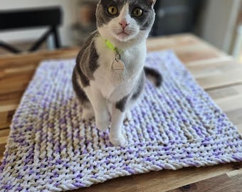 Lilac Dove Lounge Blanket for Kittens, Cats & Small Dogs, Handmade Chenille Pet Blanket, Cozy Washable Pet Throw, Approx 23" x 22"
