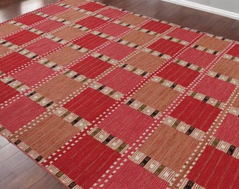 Handwoven Wool Kilim Rug: Modern Swedish Design, Indian Oushak Style