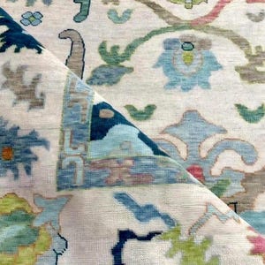 Oushak made in 100% Wool natural dying Area Rug Living Room, Bed Room, Tuscan Ivory Teal Turkish Unique Rug