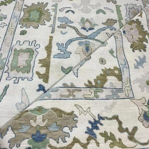 Oushak made in 100% Wool natural dying Area Rug Living Room, Bed Room, Tuscan Ivory Teal Turkish Unique Rug Muted Turkish Oushak Top Quality