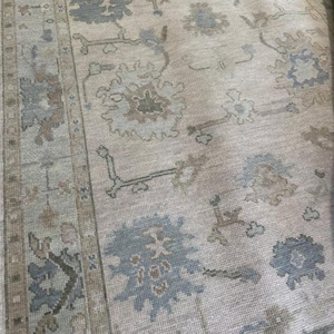 Hand Knotted Oushak Rug | Large Turkish Wool Carpet in Soft Neutral Tones | Traditional Floral Pattern Muted Oushak 9x12 10x14 12x15
