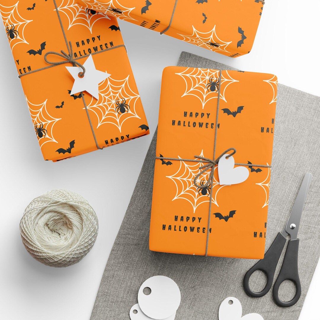 Halloween Wrapping Paper: Spooky Pumpkin, Bat & Spider Design - Etsy