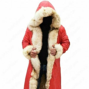 Santa Coat Santa Claus Leather Handmade Trench Coat Christmas