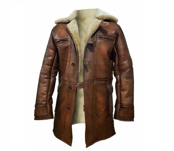 Handmade Fur Coat Brown Long Coat Men Faux Shearling Long Coat