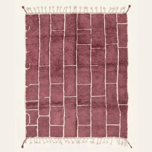 Dusty Rose Moroccan Rug, Irregular Block Grid Pink Cream, Wool Hand-Knotted, Custom Size