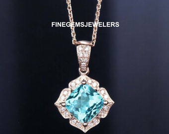 Vintage Paraiba Tourmaline Necklace, Neon Blue Gemstone, 925 Sterling Silver Pendant, Anniversary Gift