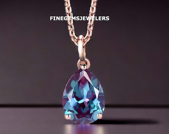 Color Changing Gemstone Necklace-Alexandrite Pendant-Sterling Silver Necklace-Gift For Her-Daily Wear Necklace Pendant