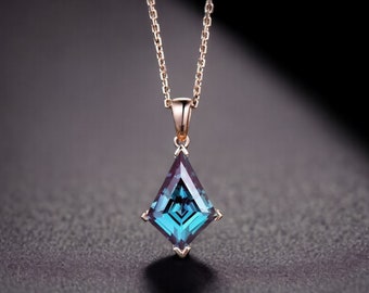 Kite Alexandrite Necklace Color Change Alexandrite Necklace 18k Rose Gold Vermeil June Birthstone Anniversary Pendant For Her