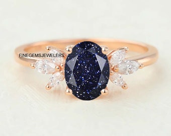 Anillo de arenisca galaxia, anillo de compromiso de arenisca azul, anillo de nebulosa, anillo de plata de ley, anillo de promesa, anillo de aniversario, anillo del espacio exterior