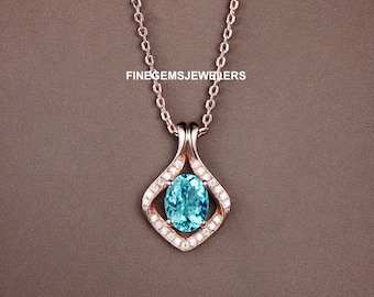Dainty Paraiba Tourmaline Necklace, Sterling Silver Oval Pendant
